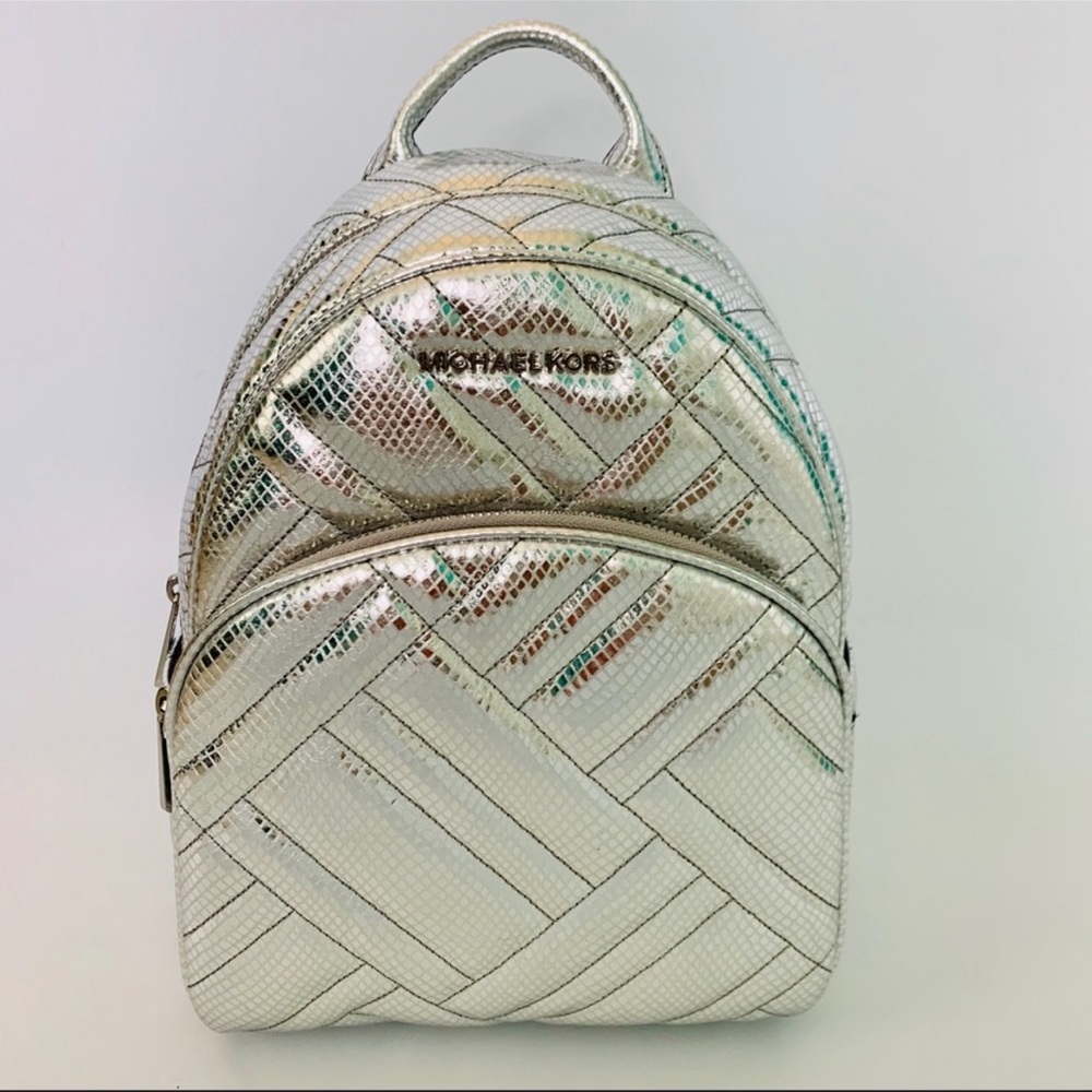 Michael Kors Silver Metallic Abbey Medium Backpack